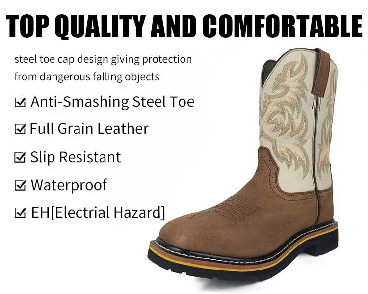 Customize Leather Shoes Square Toe Cowboy Safety Shoes Work Wellington Boots