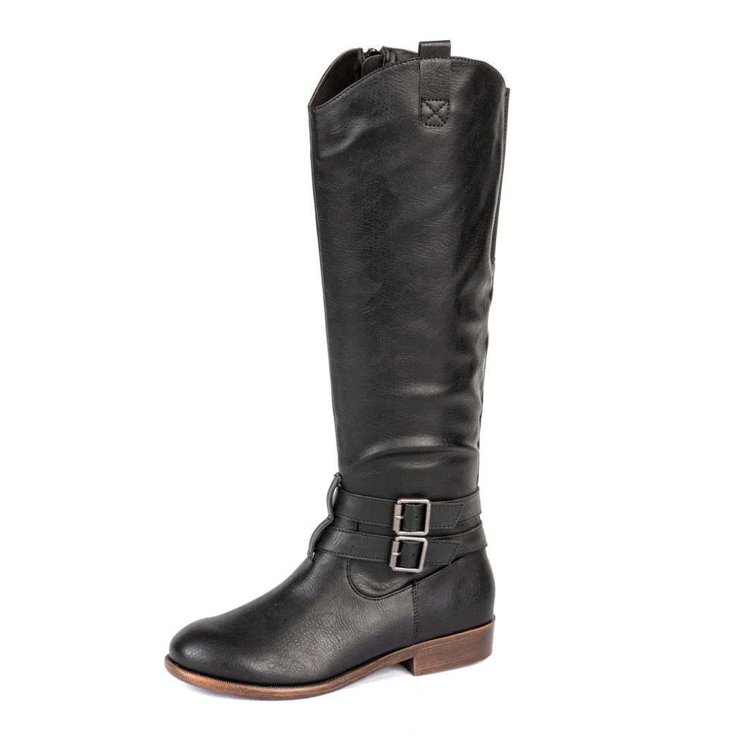 Women Zipper Platform Chunky Low Heel Knee High Boots