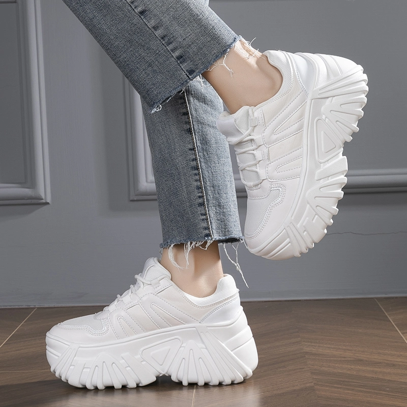 Breathable Platform Shoes Height Increase Walking Style Shoes White Sneakers for Women