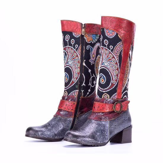 ヴィンテージスタイルの女性ジップロングブーツニーハイブーツ